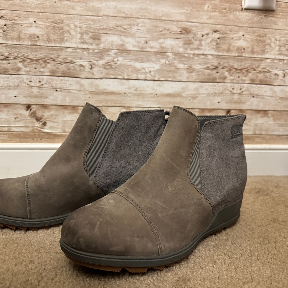 Sorel Women's Evie Pull-On Bootie — Waterproof Suede Leather — Wedge Size 12